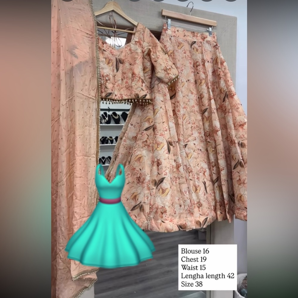 Brand new floral Embroidered Lehenga Set in Pink and Cream 3 piece set